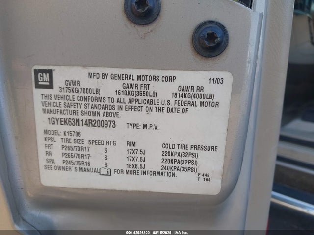 2004 CADILLAC ESCALADE 1GYEK63N14R200973 Photo 8