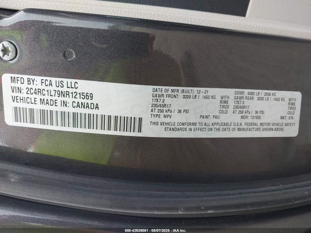 Chrysler Pacifica 2022 2C4RC1L79NR121569 Image 9