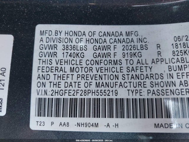 Honda k20c2 2023 2HGFE2F28PH555219 Image 9