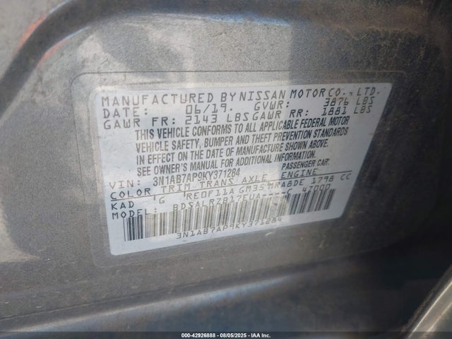 3N1AB7AP9KY371284 Nissan 2019