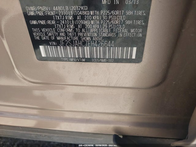 JF2SJAHC7EH426644 Subaru 2.5na u5