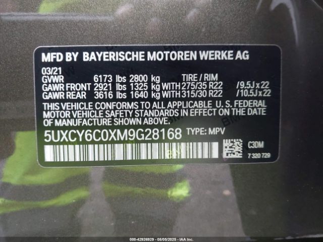 2021 BMW X6 5UXCY6C0XM9G28168 Photo 8