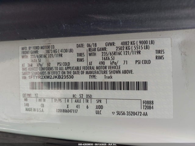 1FTYR2XM2JKB23530 Ford 2018