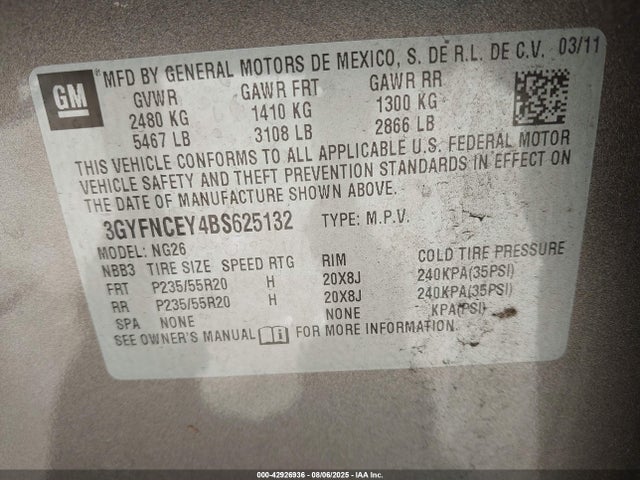 2011 CADILLAC SRX 3GYFNCEY4BS625132 Photo 8