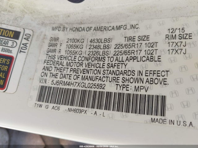5J6RM4H7XGL025592 Honda k24w9