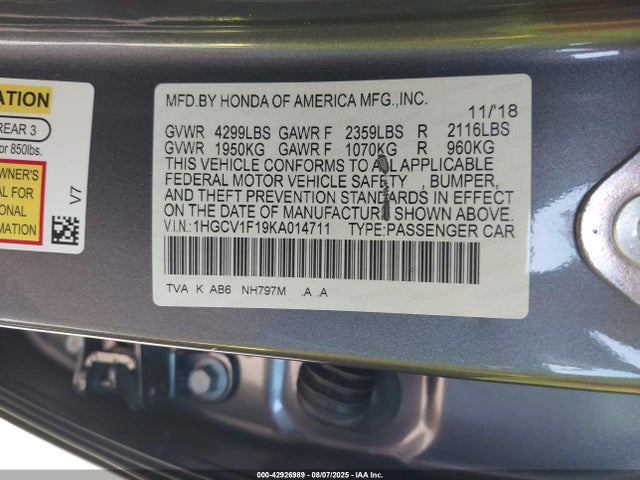 1HGCV1F19KA014711 Honda l15be