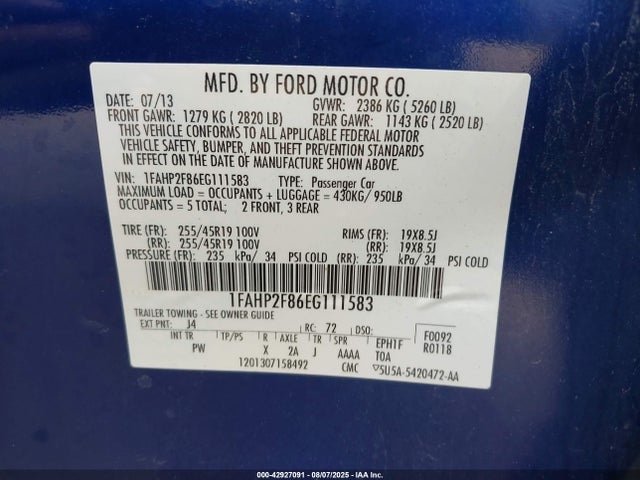 Ford Taurus 2014 1FAHP2F86EG111583 Image 9