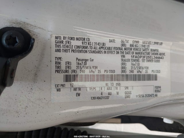 Ford Focus 2014 1FADP3F25EL344443 Image 9