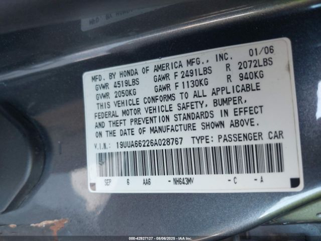 2006 ACURA TL 19UUA66226A028767 Photo 8