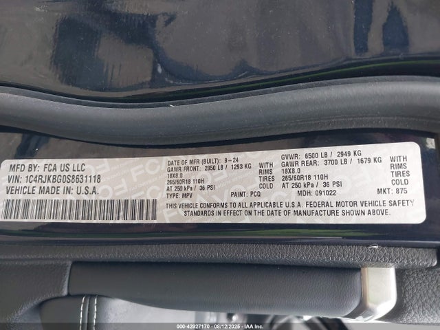 1C4RJKBG0S8631118 Jeep GRAND CHEROKEE L