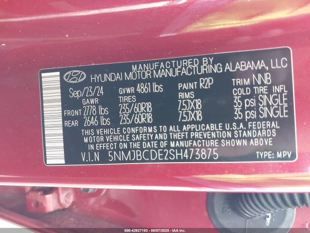 Hyundai gdi theta iii 2025 5NMJBCDE2SH473875 Image 9