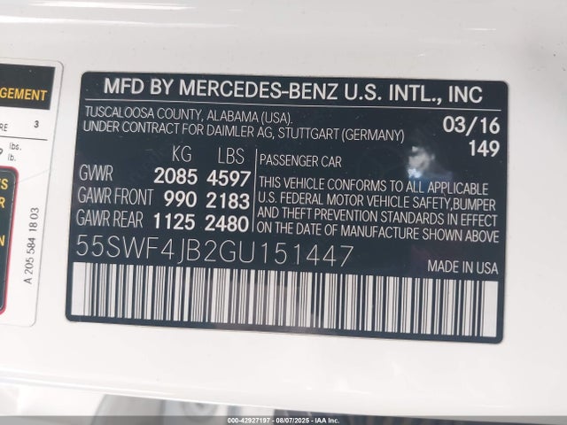 55SWF4JB2GU151447 Mercedes-Benz 2016