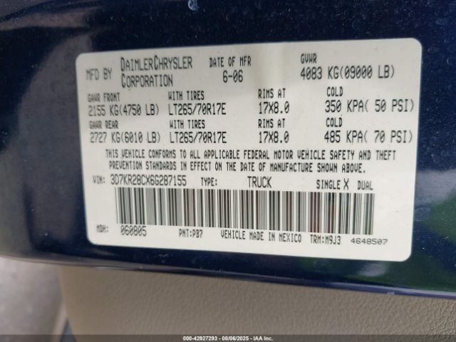 2006 DODGE RAM 2500 3D7KR28CX6G287155 Photo 8