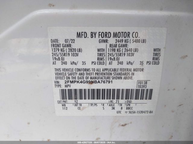 2022 FORD EDGE 2FMPK4G99NBA76791 Photo 8