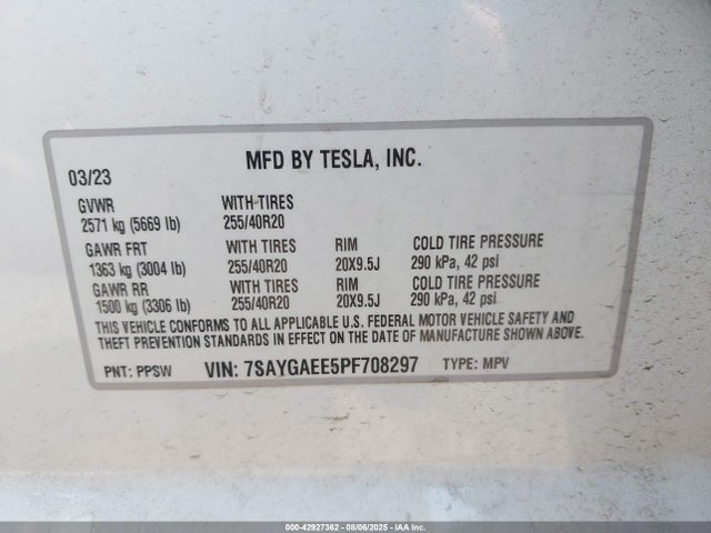 2023 TESLA MODEL Y 7SAYGAEE5PF708297 Photo 8
