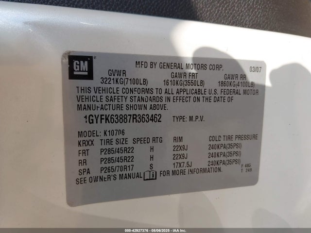 2007 CADILLAC ESCALADE 1GYFK63887R363462 Photo 8