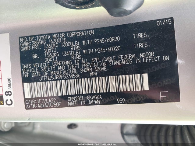 Toyota 1gr-fe 2015 JTEBU5JR9F5234586 Image 9