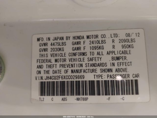2012 ACURA TSX JH4CU2F6XCC029869 Photo 8
