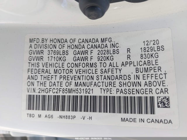 Honda k20c2 2021 2HGFC2F85MH531921 Image 9