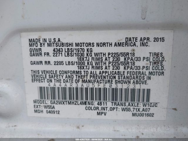 2015 MITSUBISHI OUTLANDER SPORT 4A4AR3AU5FE031231 Photo 8