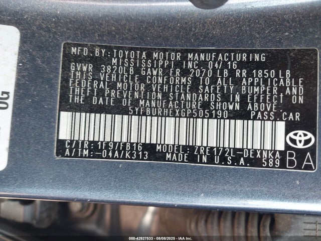 Toyota 2zr-fe 2016 5YFBURHEXGP505190 Image 9