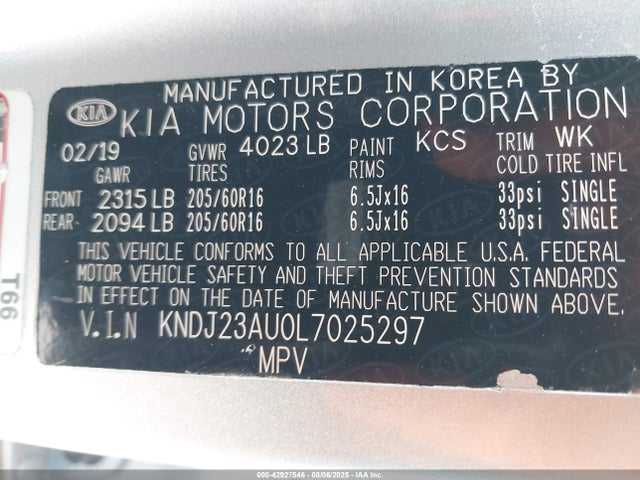KNDJ23AU0L7025297 KIA mpi nu