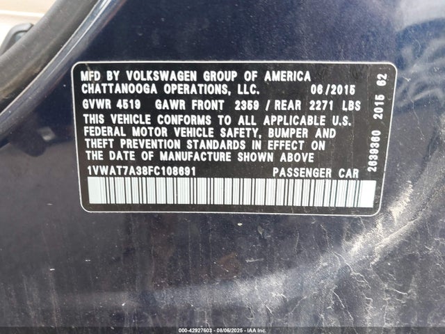 Volkswagen 2015 2015 1VWAT7A38FC108691 Image 9