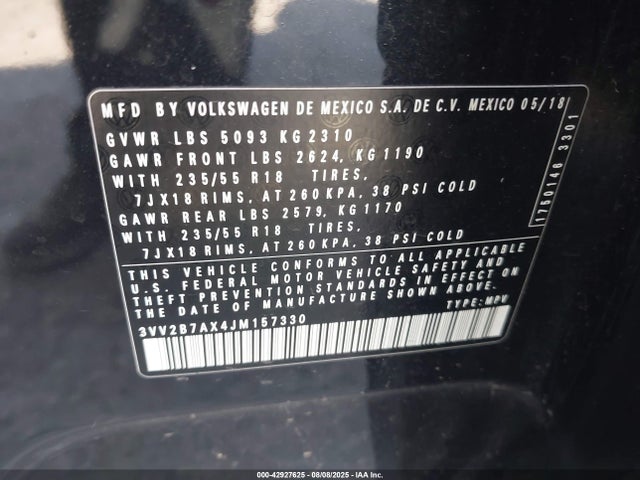 Volkswagen Tiguan 2018 3VV2B7AX4JM157330 Image 9