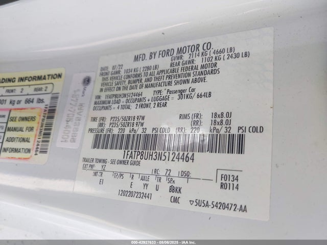 Ford 4v 2022 1FATP8UH3N5124464 Image 9