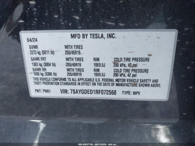2024 TESLA MODEL Y 7SAYGDED1RF072568 Photo 8