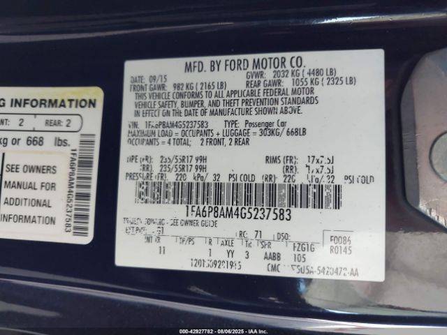 2016 FORD MUSTANG 1FA6P8AM4G5237583 Photo 8
