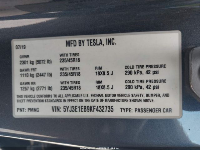 2019 TESLA MODEL 3 5YJ3E1EB9KF432735 Photo 8