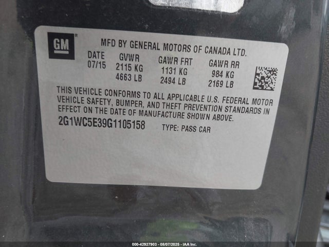 2G1WC5E39G1105158 Chevrolet lfx - sidi, vvt, e85 max, alum gm