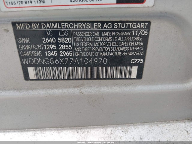 Aukcja sprzedaży 2007 Mercedes-benz S 550 4matic, vin: WDDNG86X77A104970, numer aukcji: 42927960