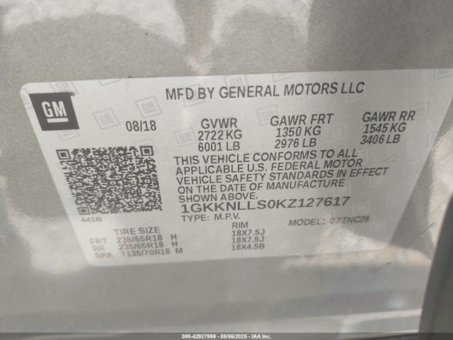 1GKKNLLS0KZ127617 GMC lgx - direct injection, variable valve timing, alum, gen 2