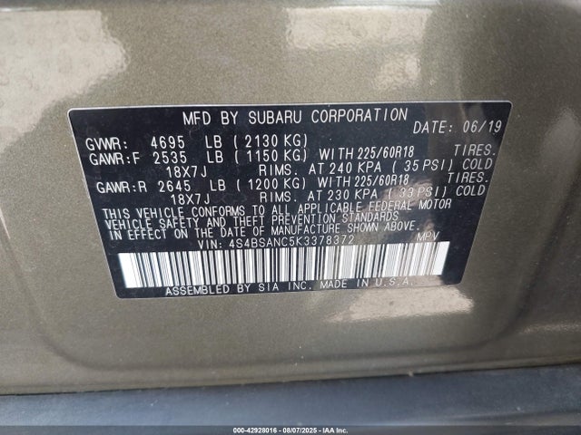 Subaru na u5 2019 4S4BSANC5K3378372 Image 9