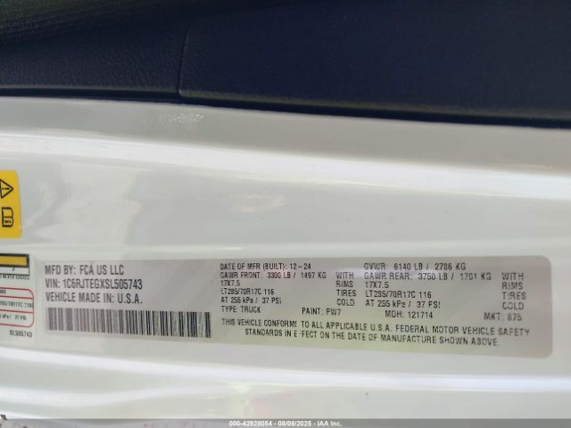 2025 JEEP GLADIATOR 1C6RJTEGXSL505743 Photo 8