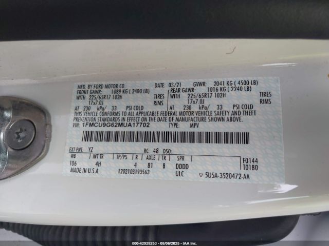 2021 FORD ESCAPE 1FMCU9G62MUA17702 Photo 8