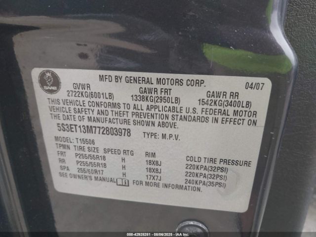 2007 SAAB 9-7X 5S3ET13M772803978 Photo 8