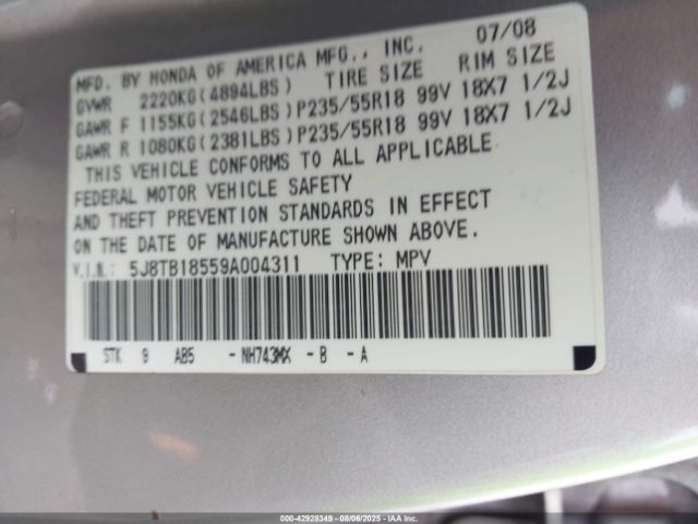 2009 ACURA RDX 5J8TB18559A004311 Photo 8