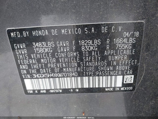 3HGGK5H4XKM701840 Honda l15b1