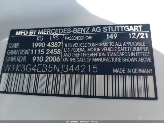 2022 MERCEDES-BENZ A 220 W1K3G4EB5NJ344215 Photo 8