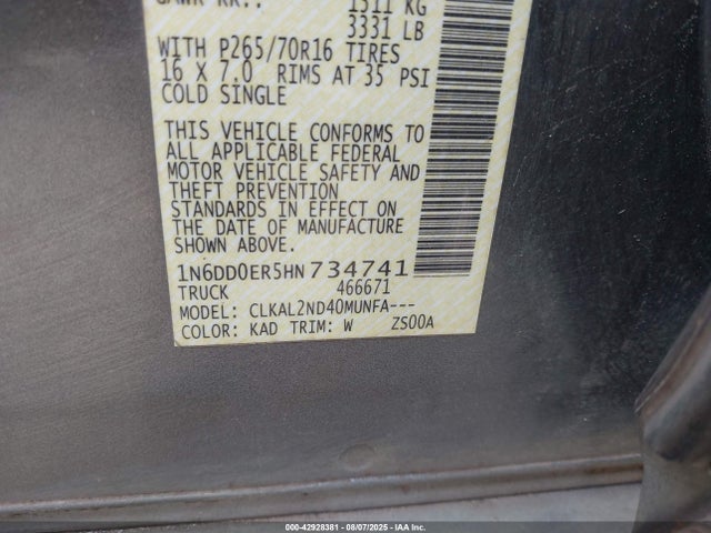 1N6DD0ER5HN734741 Nissan Frontier