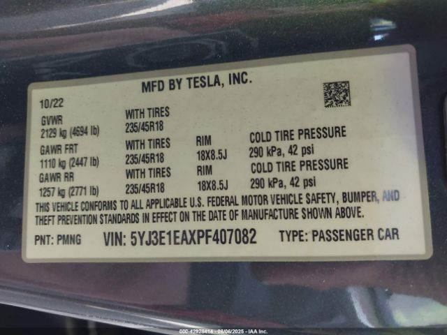 2023 TESLA MODEL 3 5YJ3E1EAXPF407082 Photo 8