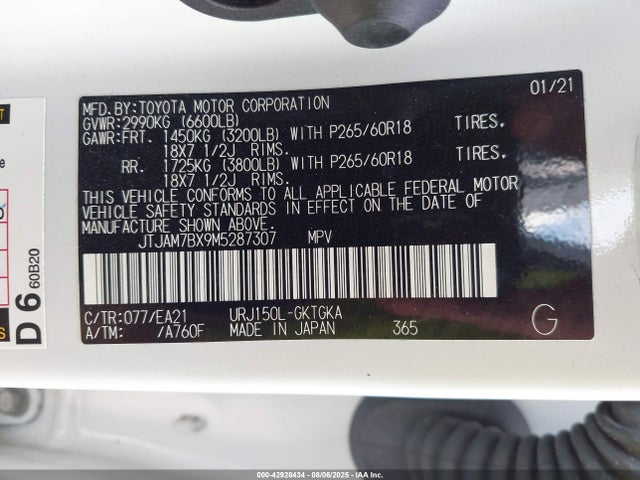 Lexus 1ur-fe 2021 JTJAM7BX9M5287307 Image 9