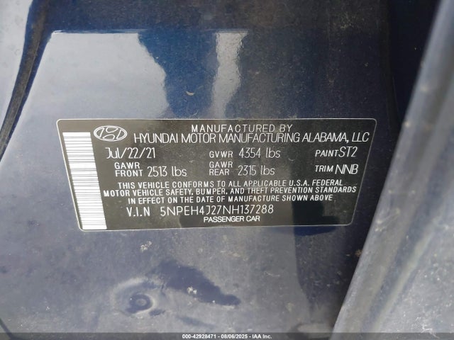 5NPEH4J27NH137288 Hyundai t-gdi gamma ii