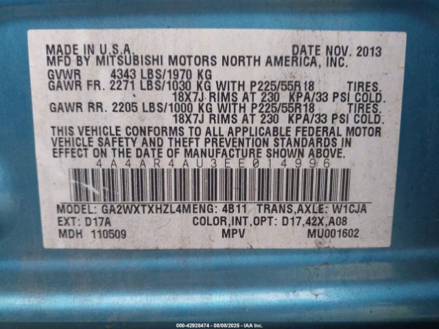 2014 MITSUBISHI OUTLANDER SPORT 4A4AR4AU3EE014996 Photo 8