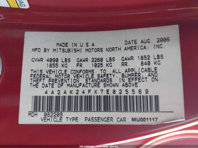 2007 MITSUBISHI ECLIPSE 4A3AK24FX7E025569 Photo 8