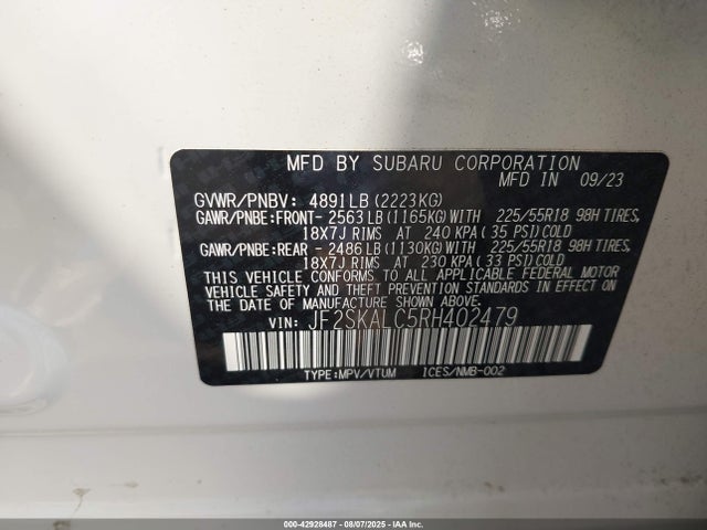 Subaru na u5 2024 JF2SKALC5RH402479 Image 9