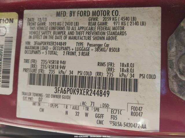 Ford 2014 2014 3FA6P0K9XER244849 Image 9